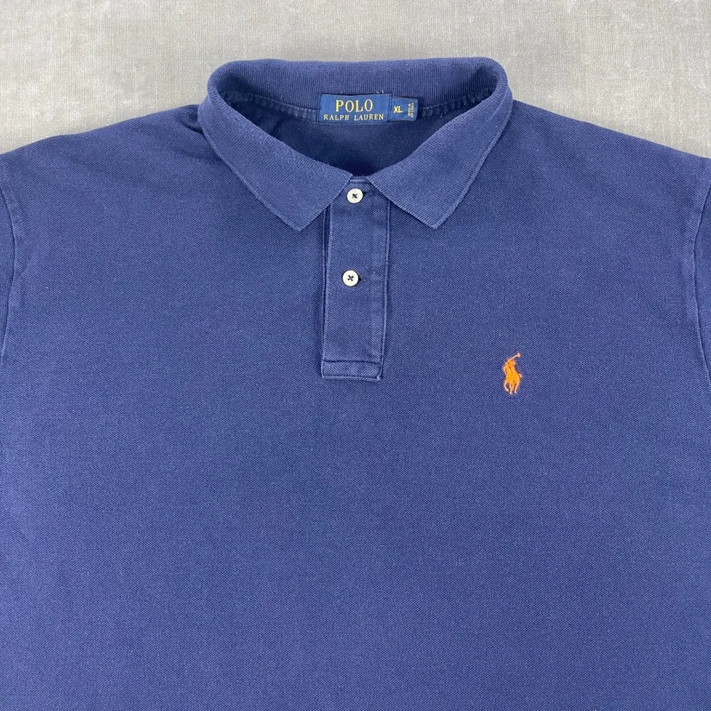 Polo Ralph Lauren Men XL Navy Blue Polo Shirt Orange Pony Logo